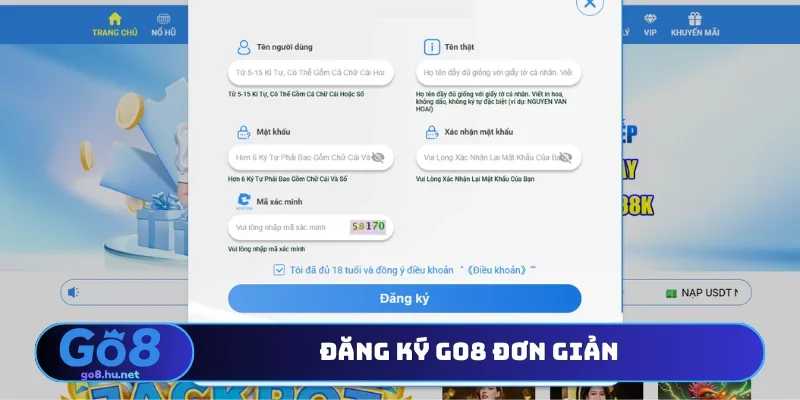 Đăng ký Go8 đơn giản