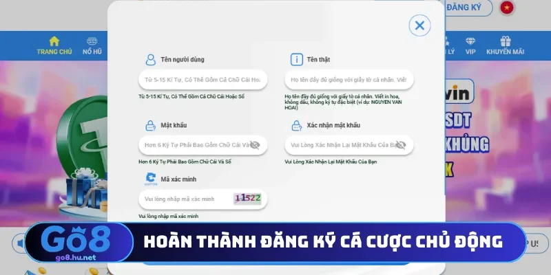 Hoàn thành đăng ký cá cược chủ động