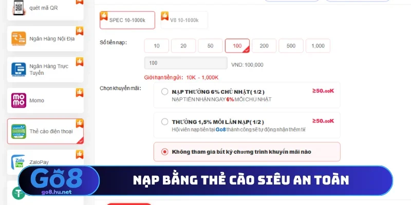 Nạp bằng thẻ cào siêu an toàn